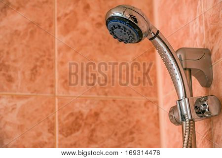 Close-up of brand new modern chrome shower tap