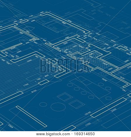 Blueprint Vector Architectural drawing on blue background.