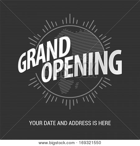 Grand opening vector illustration. Nonstandard design element with lettering and sun for opening ceremony can be used as banner or poster