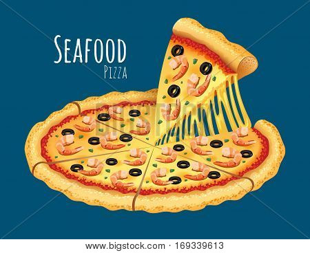 A vector illustration of a cooked Seafood Pizza