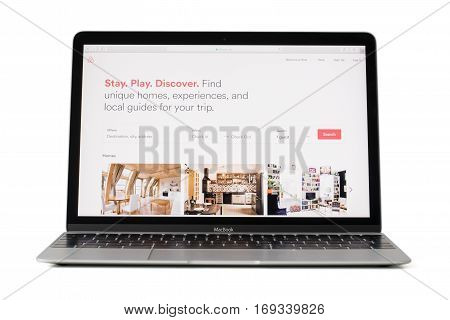 RIGA LATVIA - February 06 2017: Airbnb Inc. site on 12-inch Macbook laptop computer.