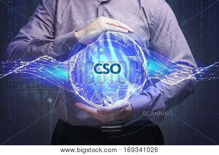 Business, Technology, Internet And Network Concept. Young Businessman Shows The Word: Cso