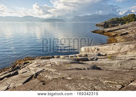 Norwegian fjord landscape. Folgefonn peninsula. Hereiane rest area. Visit Norway
