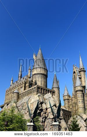 Osaka, Japan - Nov 5, 2016: The Wizarding World of Harry Potter in Universal Studios Japan. Universal Studios Japan is a theme park in Osaka, Japan.Hogwarts Castle
