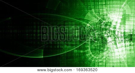 Abstract background element. Chaotic distortion of regular grid pattern. Wide format. Technology glitch concept. Green color.