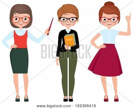 Set of vector cartoon teacher in different poses Stock Illustration