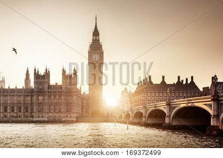Big Ben and Westminster at sunset, London, UK
