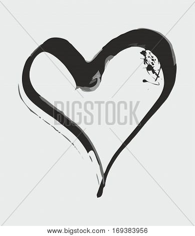 Ink splatter hand drawn heart. Valentine's day card design. Vector illustration.