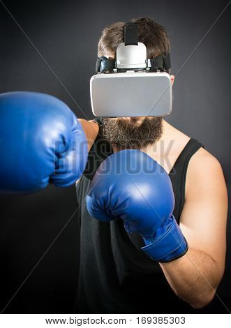 Boxer With Vr Glasses And Blue Gloves