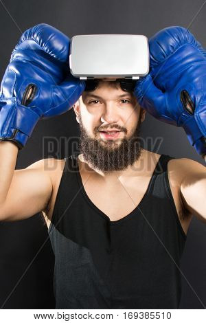 Boxer With Vr Glasses And Blue Gloves