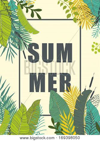 Exotic leaves design. Hand drawn vector illustration.
