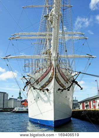 Bergen, Norway - June 8, 2009: The Tall Ship Statsraad Lehmkuhl is moored in its home port of Bergen (Norway).