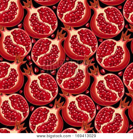 Seamless vector pattern with red sliced pomegranate
