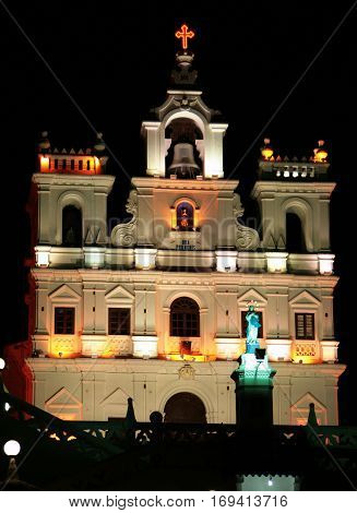 Night view of Our Lady of the Immaculate Conception Church Panaji GOA India