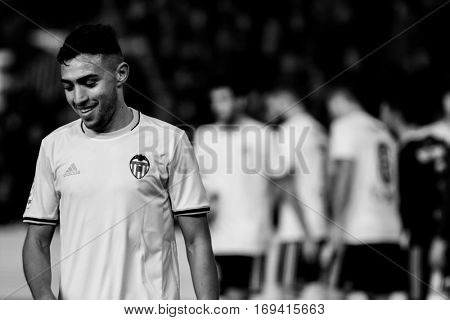 VALENCIA, SPAIN - JANUARY 3: Munir during King Cup soccer match between Valencia CF and Celta de Vigo at Mestalla Stadium on January 3, 2017 in Valencia, Spain