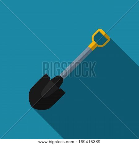 Shovel flat icon with long shadow on a blue background