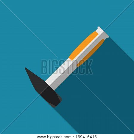 hammer icon with long shadow,on a blue background