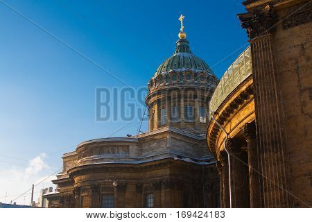 view to Kazan sobor in winter evening. Russia St. Petersburg
