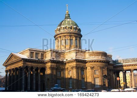 view to Kazan sobor in winter evening. Russia St. Petersburg