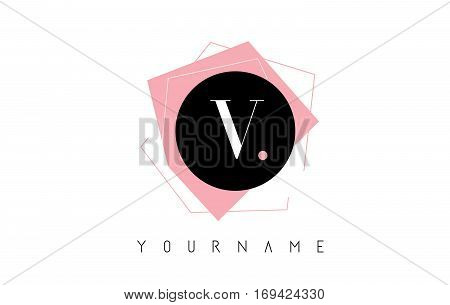 V Letter Pastel Geometric Logo Design with Round and Rectangular Shapes.