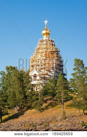 Skete of St. Nicholas on the restoration. Karelia Valaam Island.