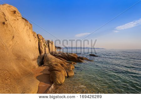 beautiful kakoudia beach at sunrise. Ierissos Grecce