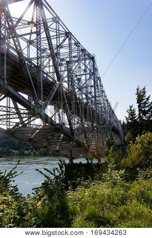 The Bridge of the Gods linking Oregon and Washington near Portland Oregon.