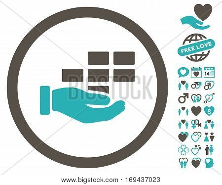 Service Schedule pictograph with bonus dating pictograph collection. Vector illustration style is flat rounded iconic grey and cyan symbols on white background.