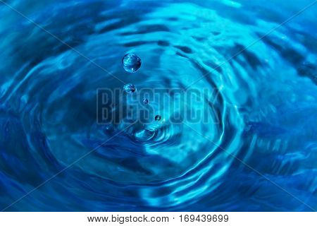 beautiful texture of water dropsin blue color