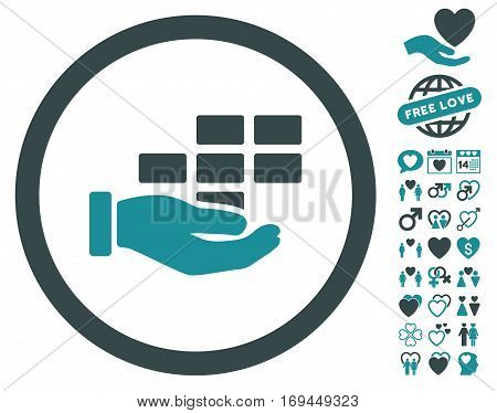 Service Schedule icon with bonus decorative pictograms. Vector illustration style is flat rounded iconic soft blue symbols on white background.