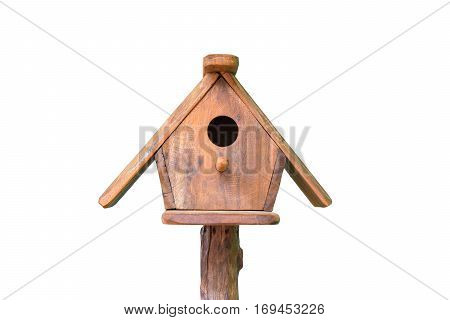 wooden bird house isolated on white background