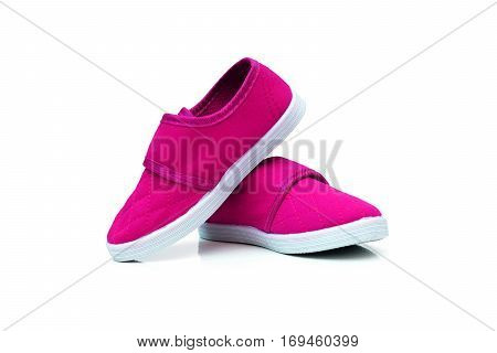 Pink slip on shoes isolated on white