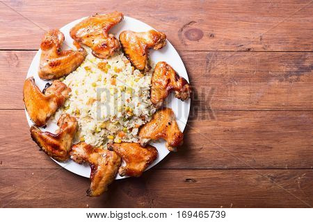 Hot Meat Dishes - Grilled Chicken Wings & rice