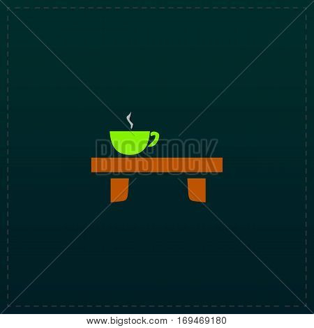 Cup on the table. Color symbol icon on black background. Vector illustration
