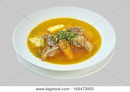 Meat soup of lamb on a plate