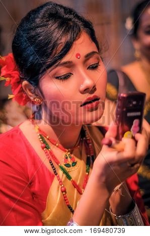 Girl With Phone In Assam