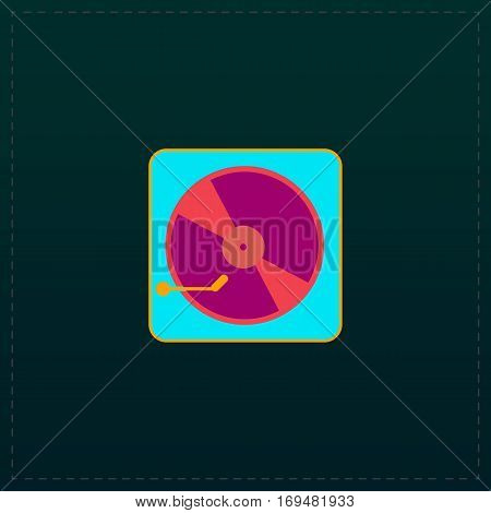 Vinyl record player. Color symbol icon on black background. Vector illustration