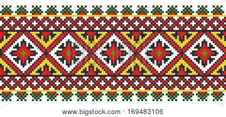 Embroidered old handmade cross-stitch ethnic Ukrainian pattern. Towel with ornament, called rushnyk in vector