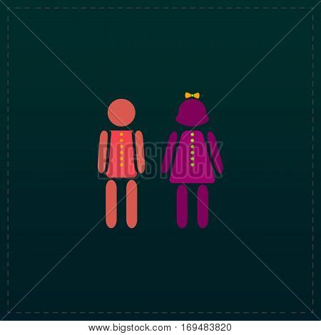 Simple Boy and Girl. Color symbol icon on black background. Vector illustration