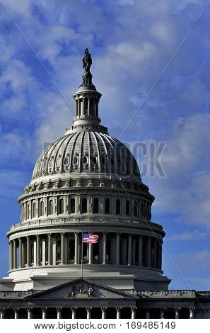 United States Capitol Building in Whashington DC with Flag