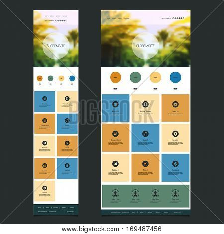 Modern Style Responsive One Page Website Template Layout with Blurred Background - Desktop and Mobile Version 