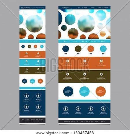Modern Style Responsive One Page Website Template Layout with Blurred Background - Desktop and Mobile Version 
