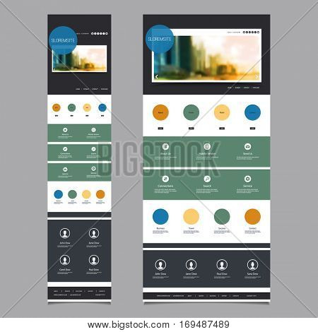 Responsive One Page Website Template with Blurred Background - Desktop and Mobile Version 