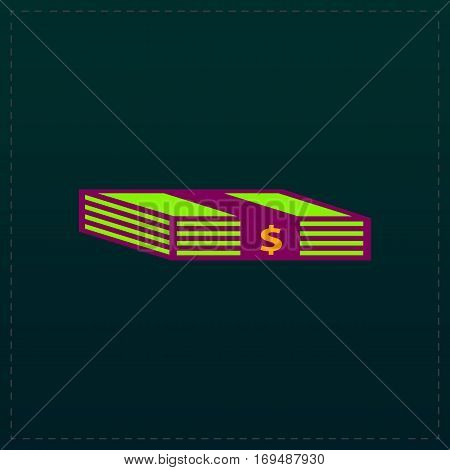 Bundle of Dollars. Color symbol icon on black background. Vector illustration