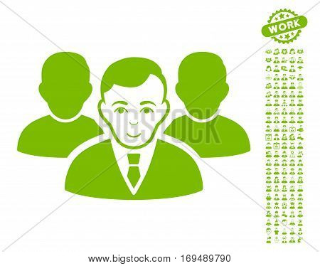 Team pictograph with bonus occupation pictograph collection. Vector illustration style is flat iconic eco green symbols on white background.