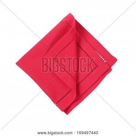 Hemstitched red linen dinner napkin