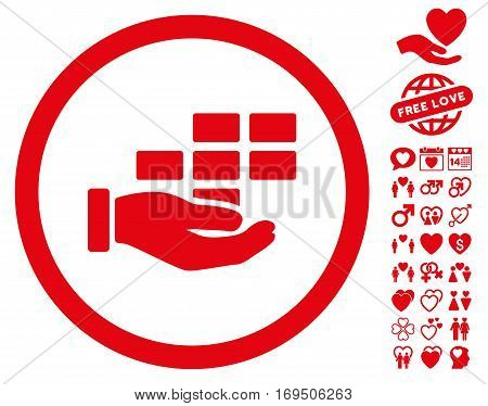 Service Schedule icon with bonus dating clip art. Vector illustration style is flat rounded iconic red symbols on white background.