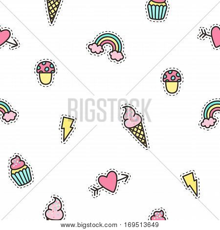 Cute objects seamless pattern. Vector hand drawn background