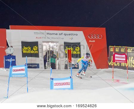 STOCKHOLM SWEDEN - JAN 31 2017: Frida Hansdotter (SWE) starting in the parallel slalom downhill skiing at the Alpine Audi FIS Ski World Cup - city event January 31 2017 Stockholm Sweden