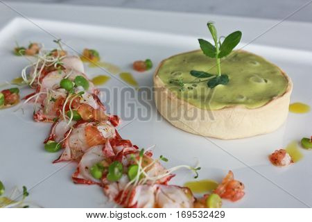 Lobster and green pea tart with special sauce